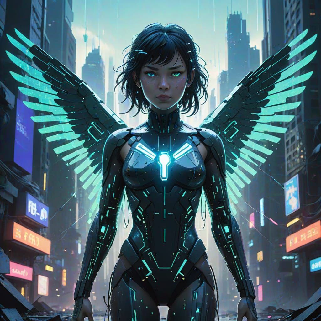 Digital Goddess Rises from Shattered Screen in Cyberpunk Sty...