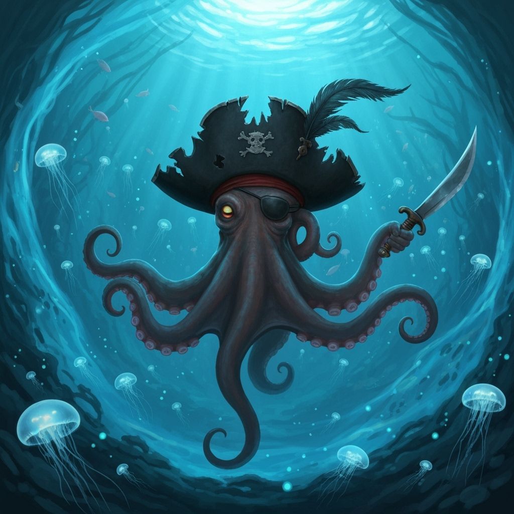 Octopus Pirate in Mystical Underwater Scene