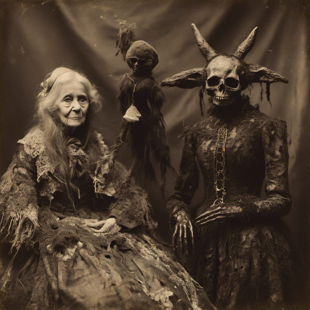 Macabre Voodoo Doll Portrait, Vintage Photography Style