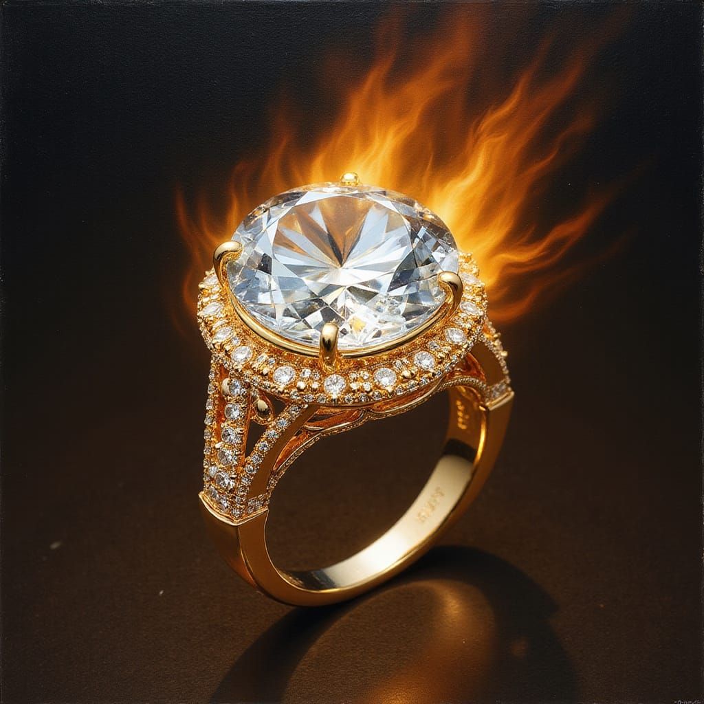 Flaming White-Fire Diamond Ring in Classical Painting Style