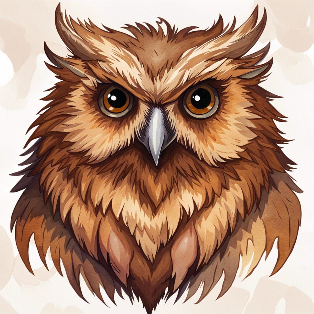 Cartoon Owlbear Portrait in Watercolor Style