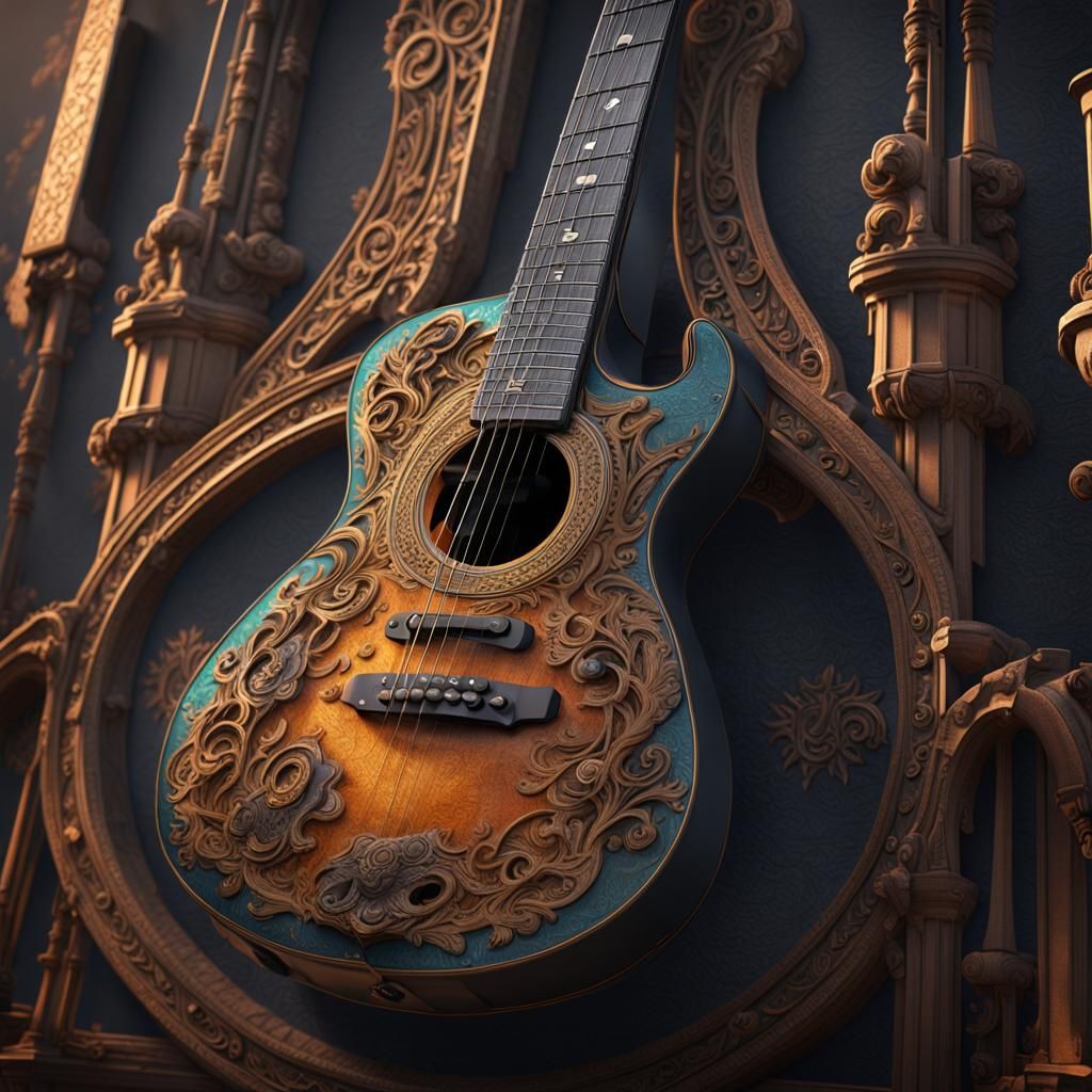 Fantastical Guitar in Detailed Matte Painting