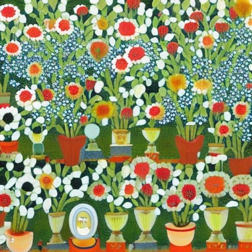 Blooming Garden Seating Area: Intricate Digital Art