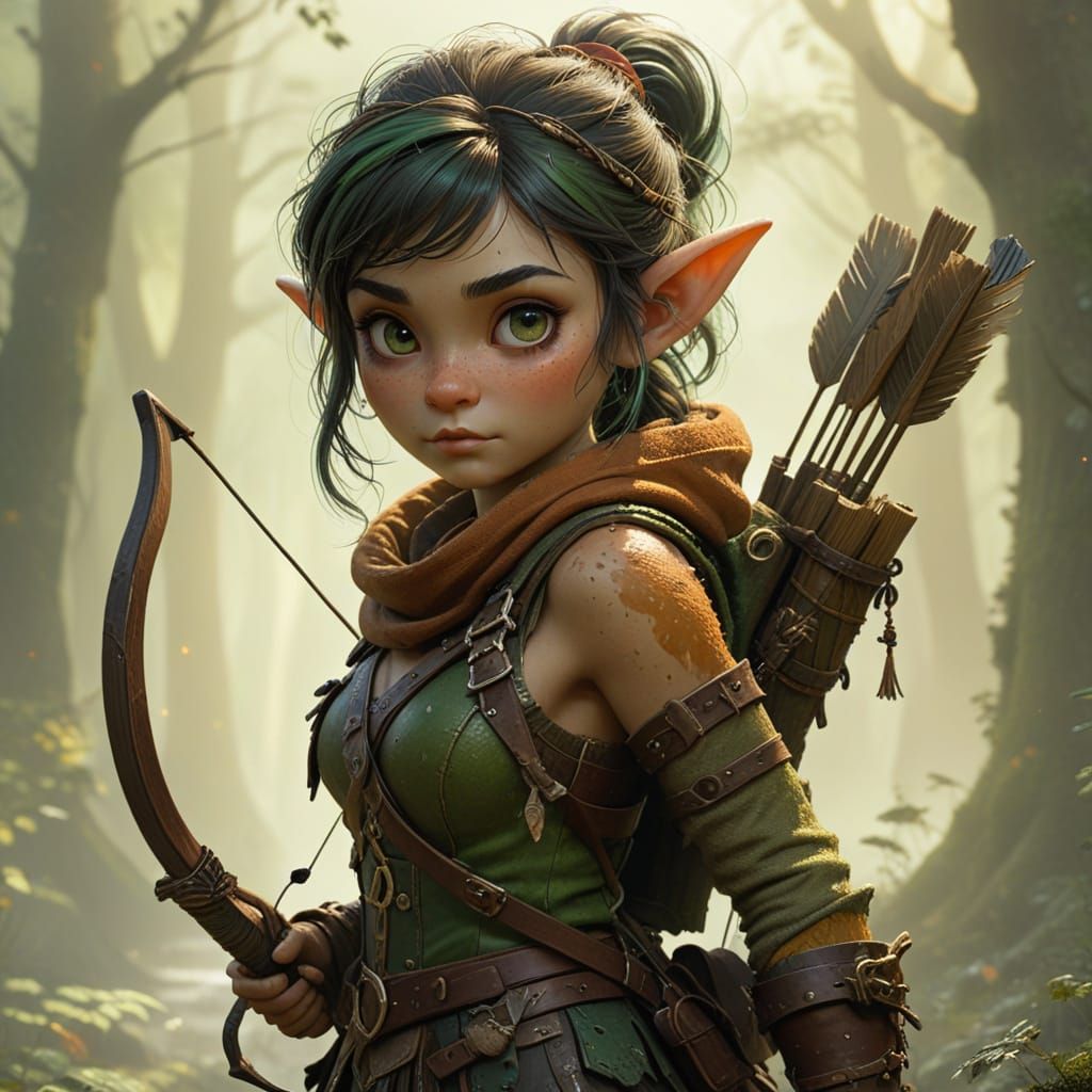Ethereal Gnome Hunter in Whimsical Forest