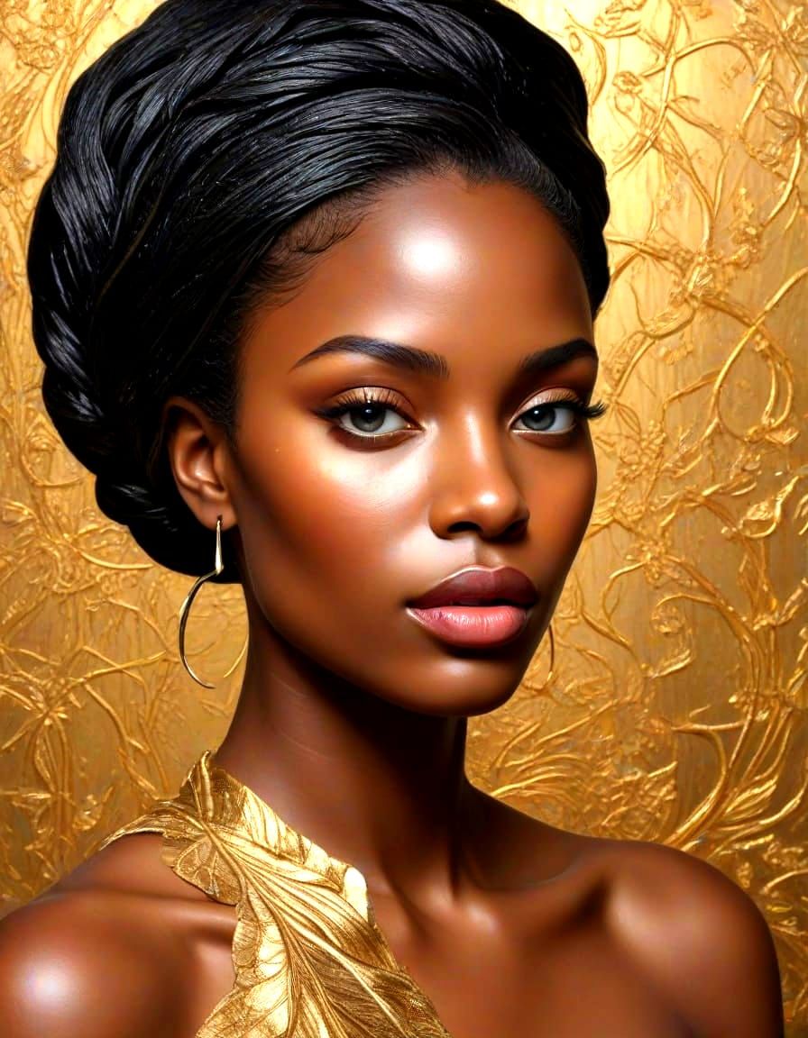 Expressionist Portrait with Gold Dust, Ernie Barnes Style