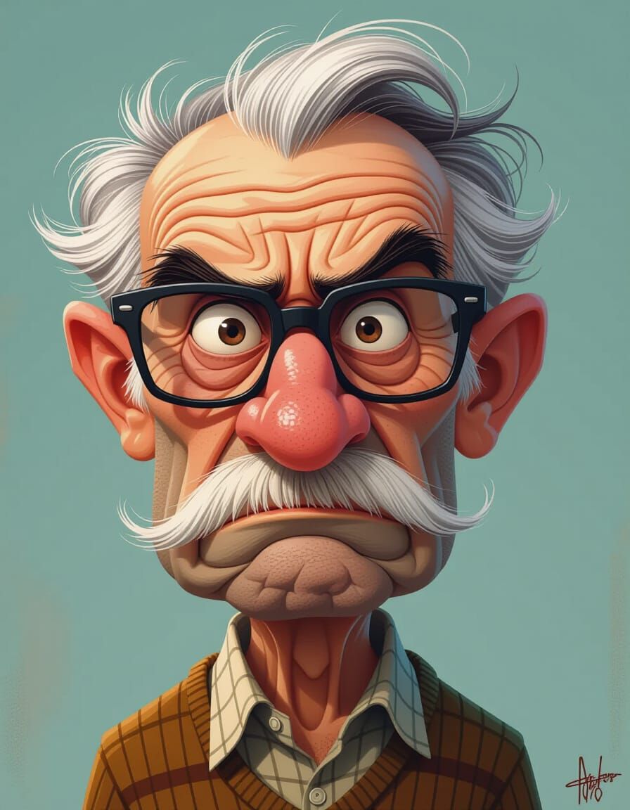 Angry Old Man Caricature in Pixar Style