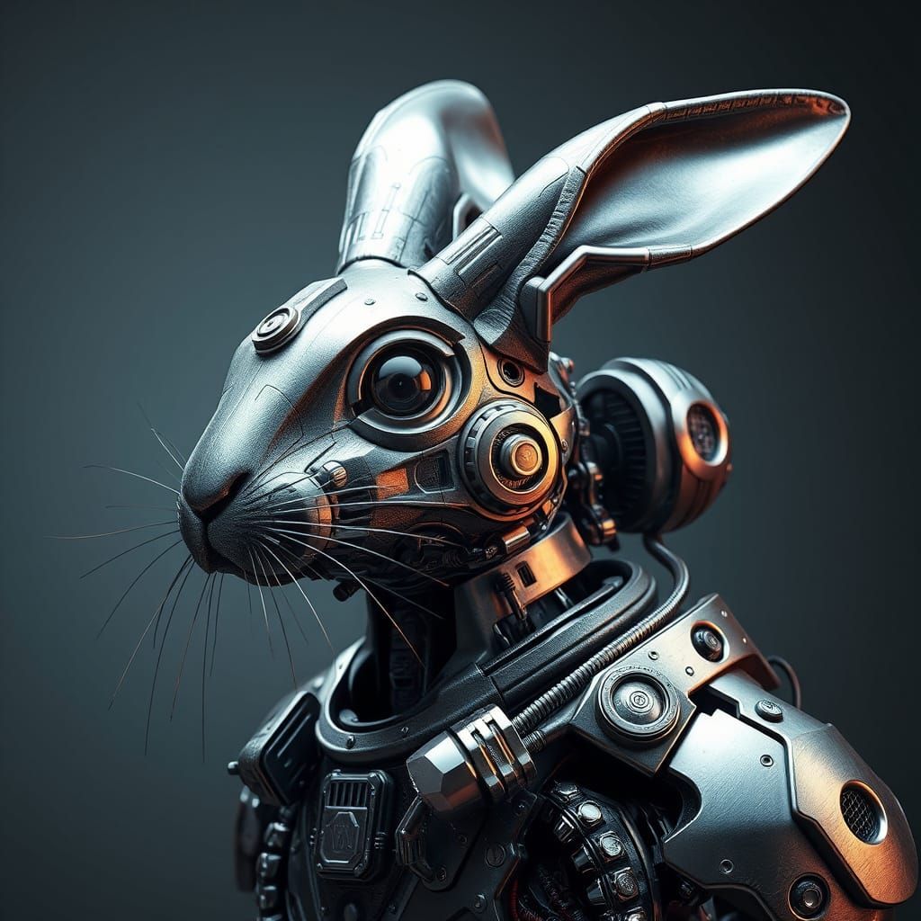 Futuristic Steel Rabbit with Cyberpunk Elements