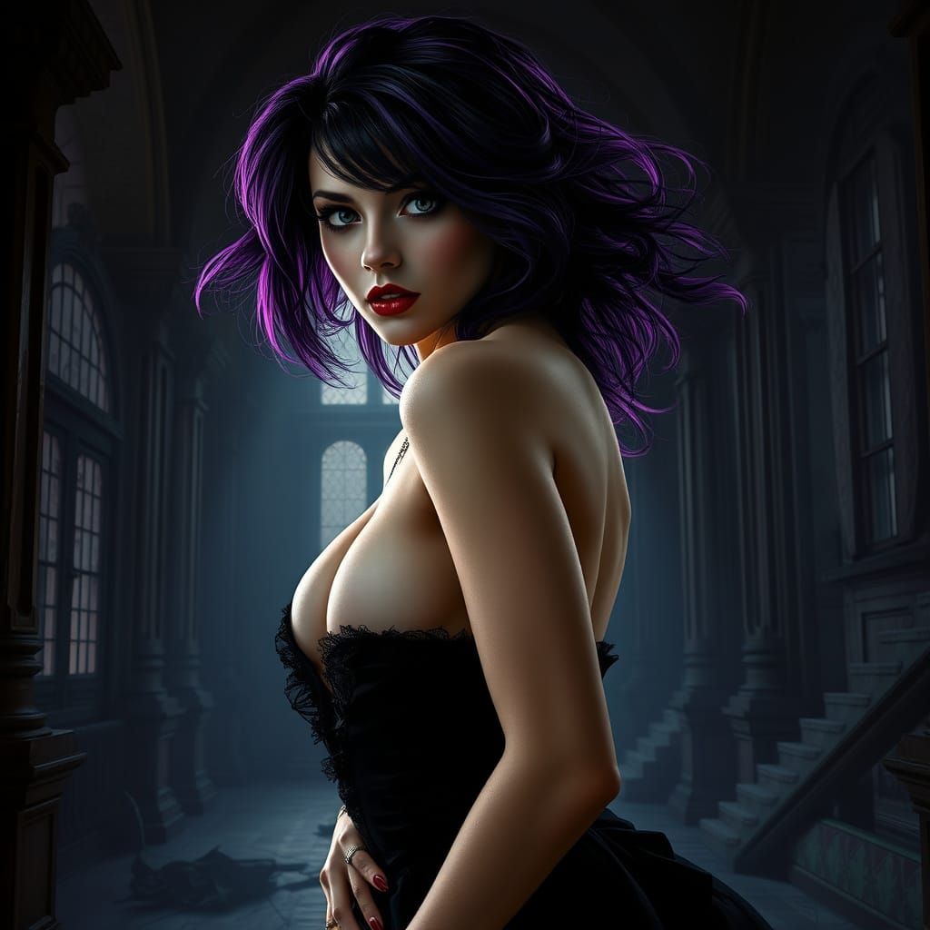 Gothic Woman in Moody Lighting