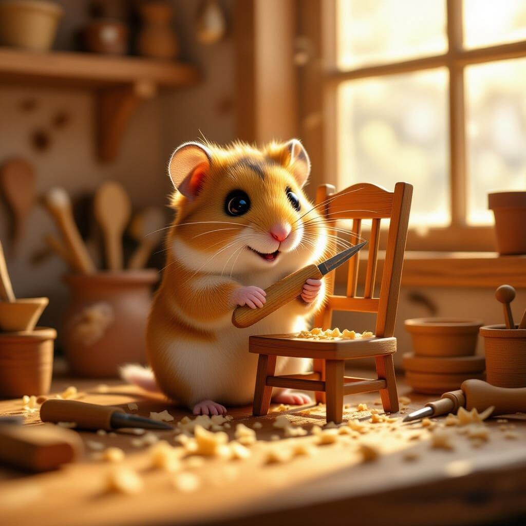 Hamster Crafts Miniature Chair in Pixar Style
