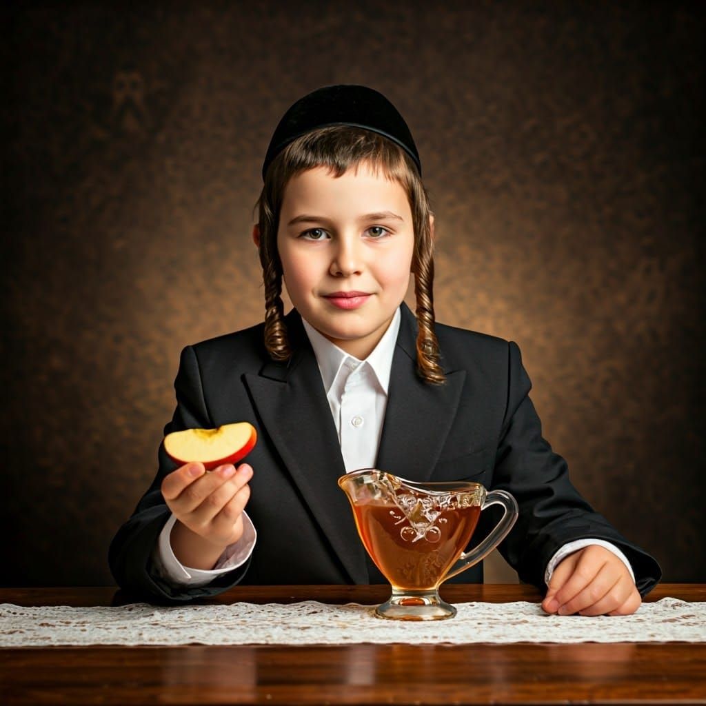 Jewish Boy with Honeyed Apple Slice
