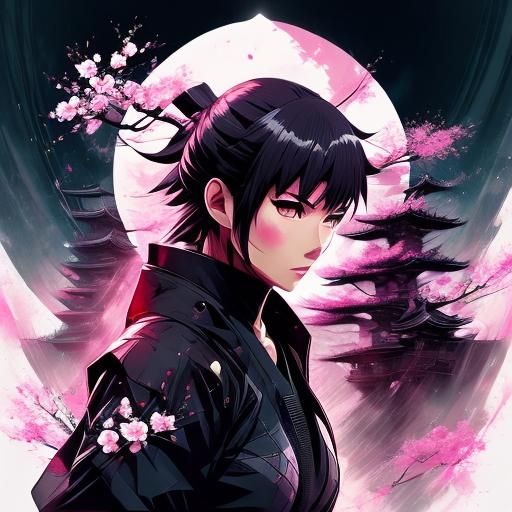 Beautiful Ninja Double Exposure Portrait in Manhwa Style