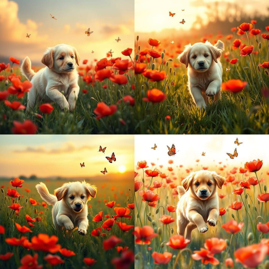 Golden Retriever Puppy Chases Butterflies in Vibrant Summer ...