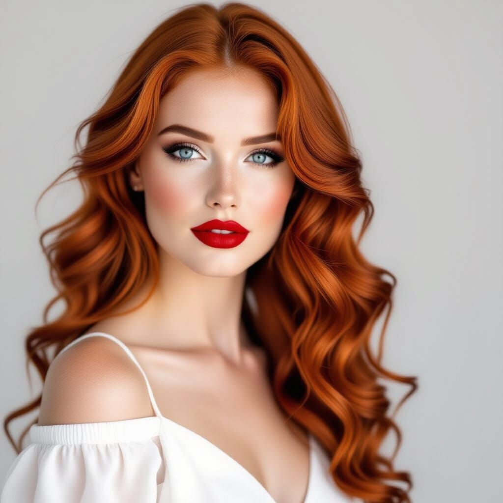 Beautiful Irish Woman with Red Curly Hair and Blue Eyes