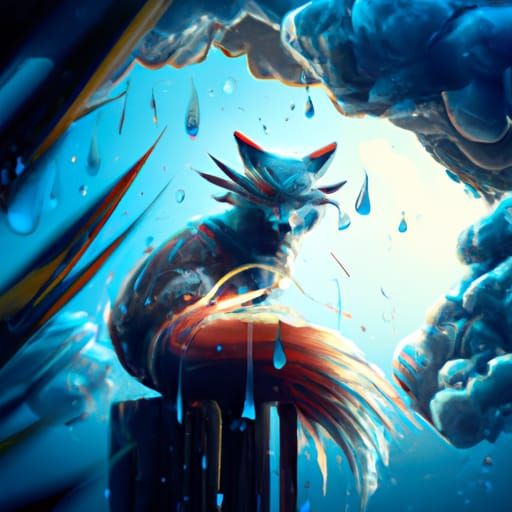 Blue Kitsune in Storm: Fantasy Concept Art