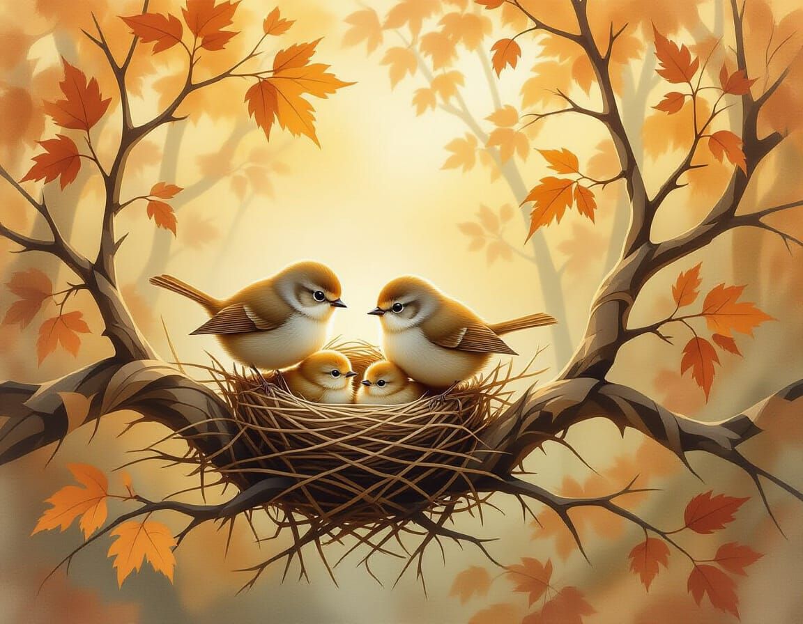 Autumnal Woodland Birds Nest in Dreamy Glade