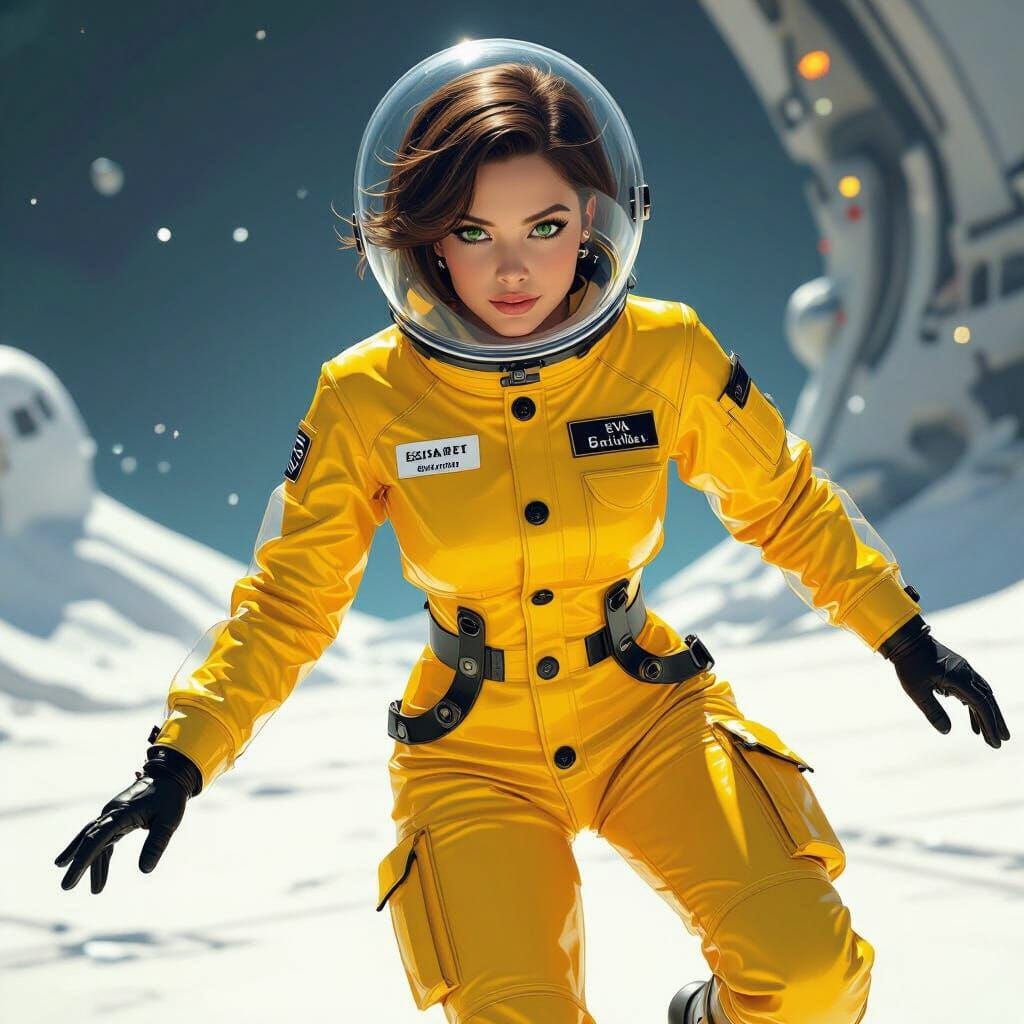 Futuristic Space Woman in Yellow Rain Suit