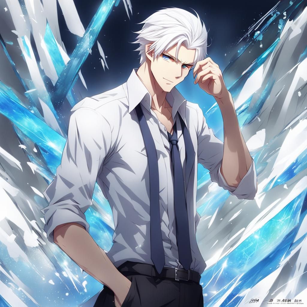 Anime Style Portrait of a Man with White Hair