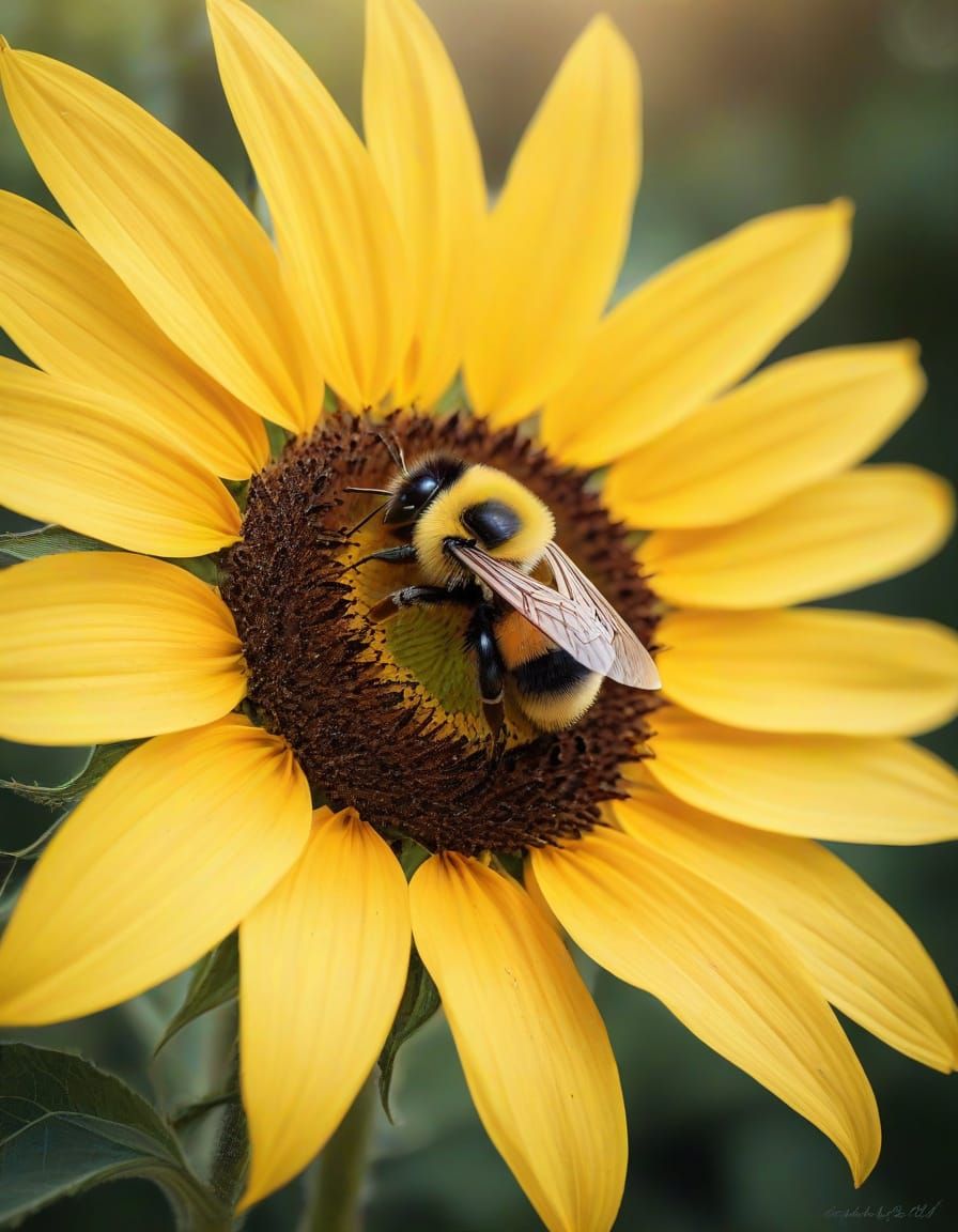 Bumblebee on Sunflower in Impressionist Style
