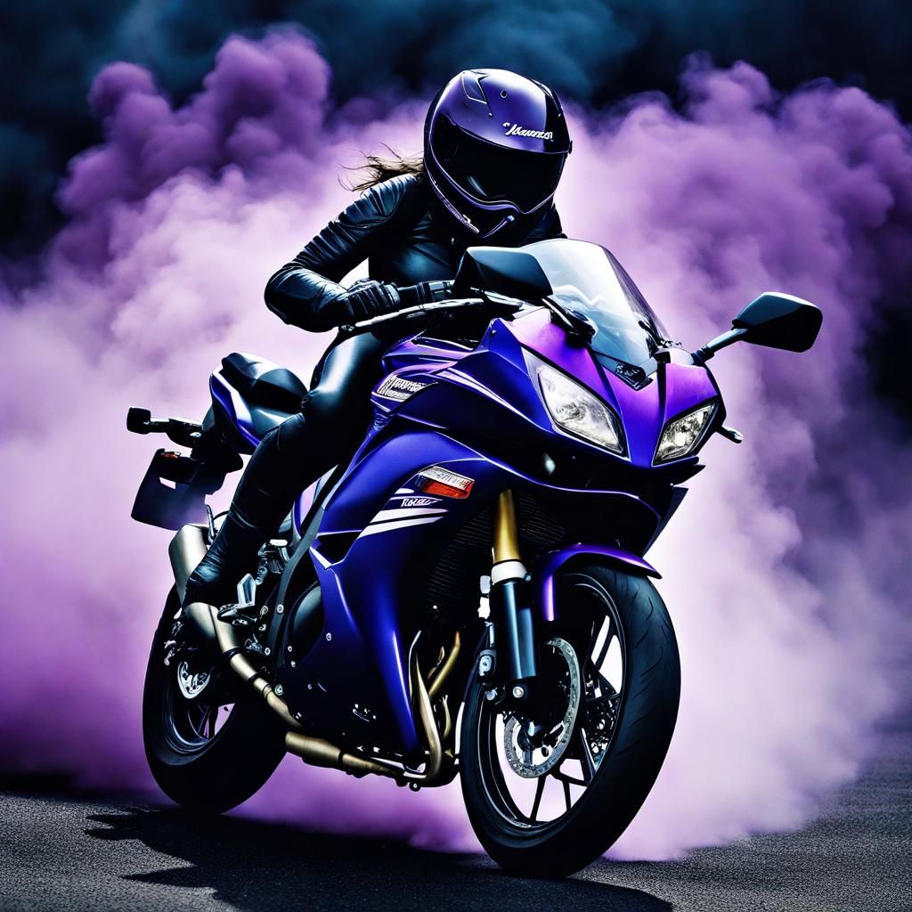 Motorcycle Portrait with Smoke and Mist in Dark Fantasy
