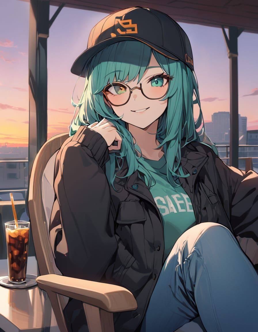 Relaxing Teen Girl Soaks Up Sunset at Cozy Cafe