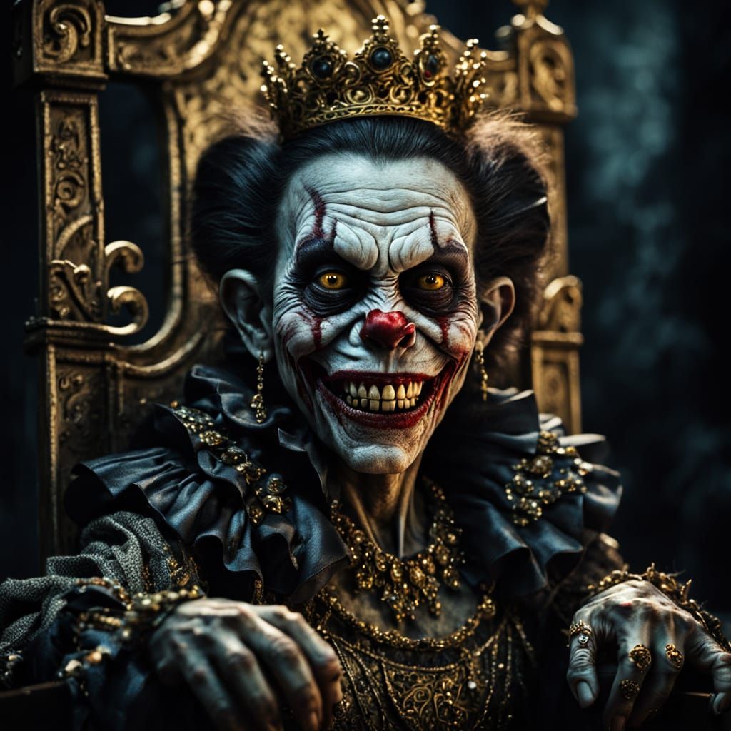 Zombie Monkey Clown Queen: Hyperrealistic Cinematic Portrait