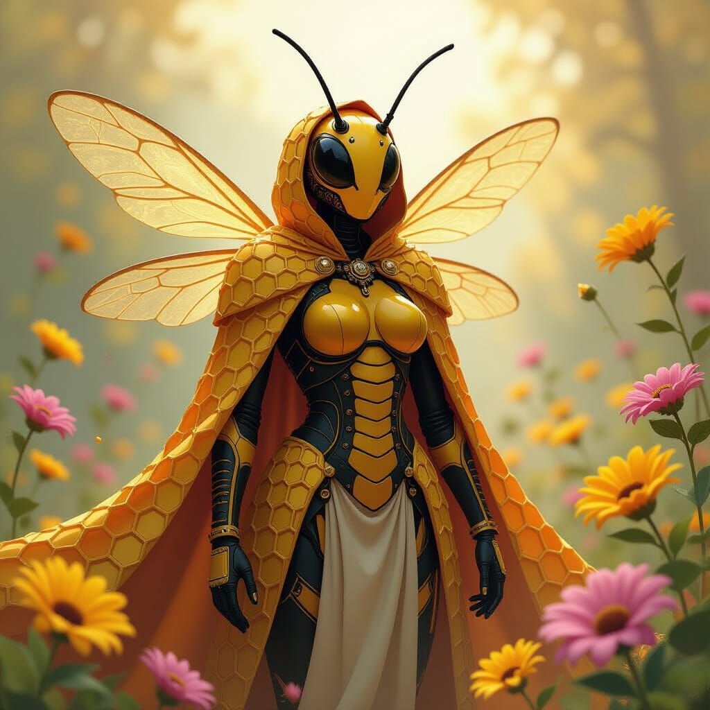 Nougat Bee Queen in Digital Watercolor Style