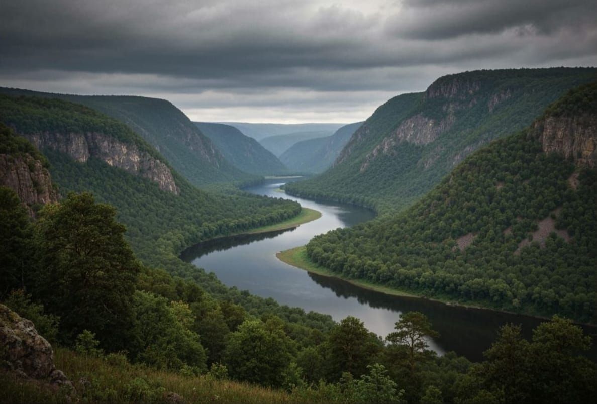 Pristine River Valley Landscape in Realistic Style