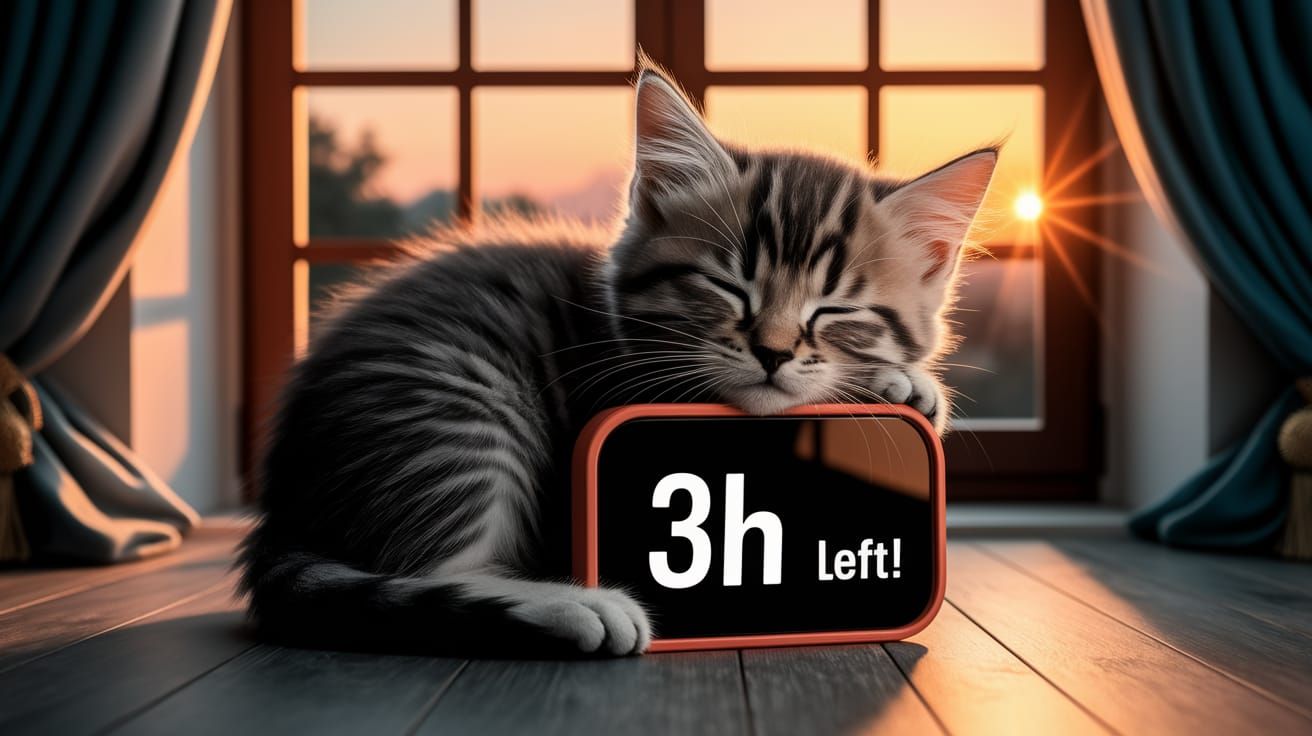 Adorable Kitten Sleeping Peacefully in Sunset Light