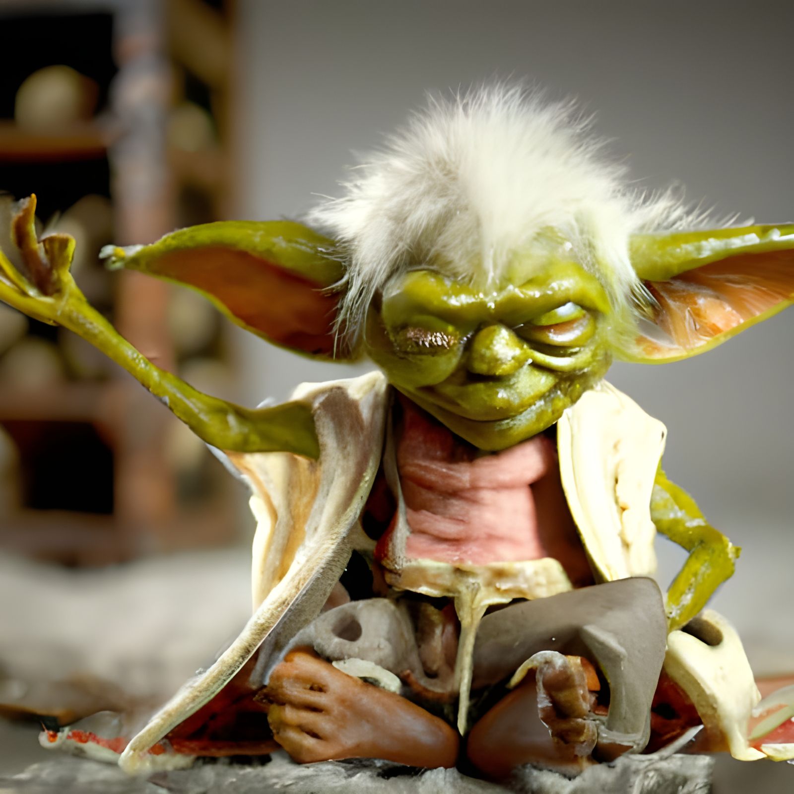 Hyperrealistic Toy Yoda Muppet in Stop Motion