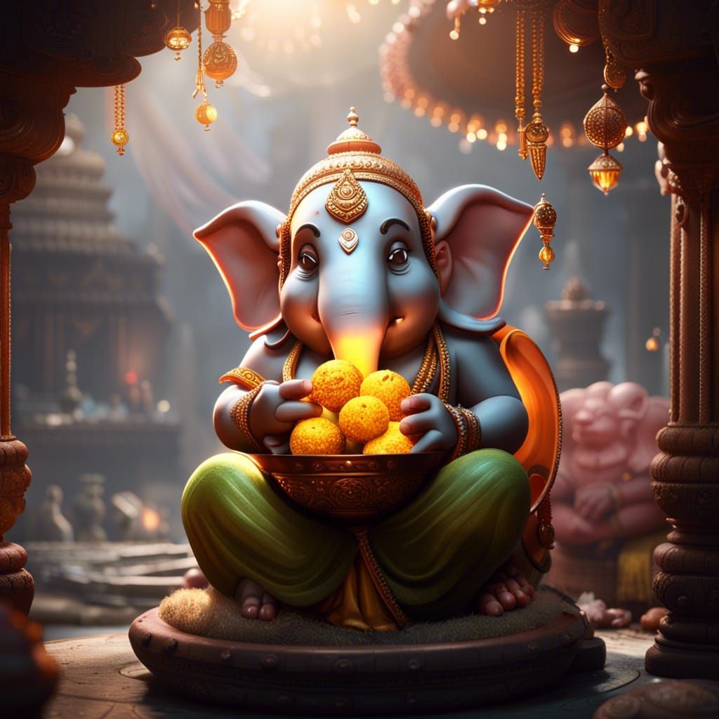 Ganesha eating Laddu