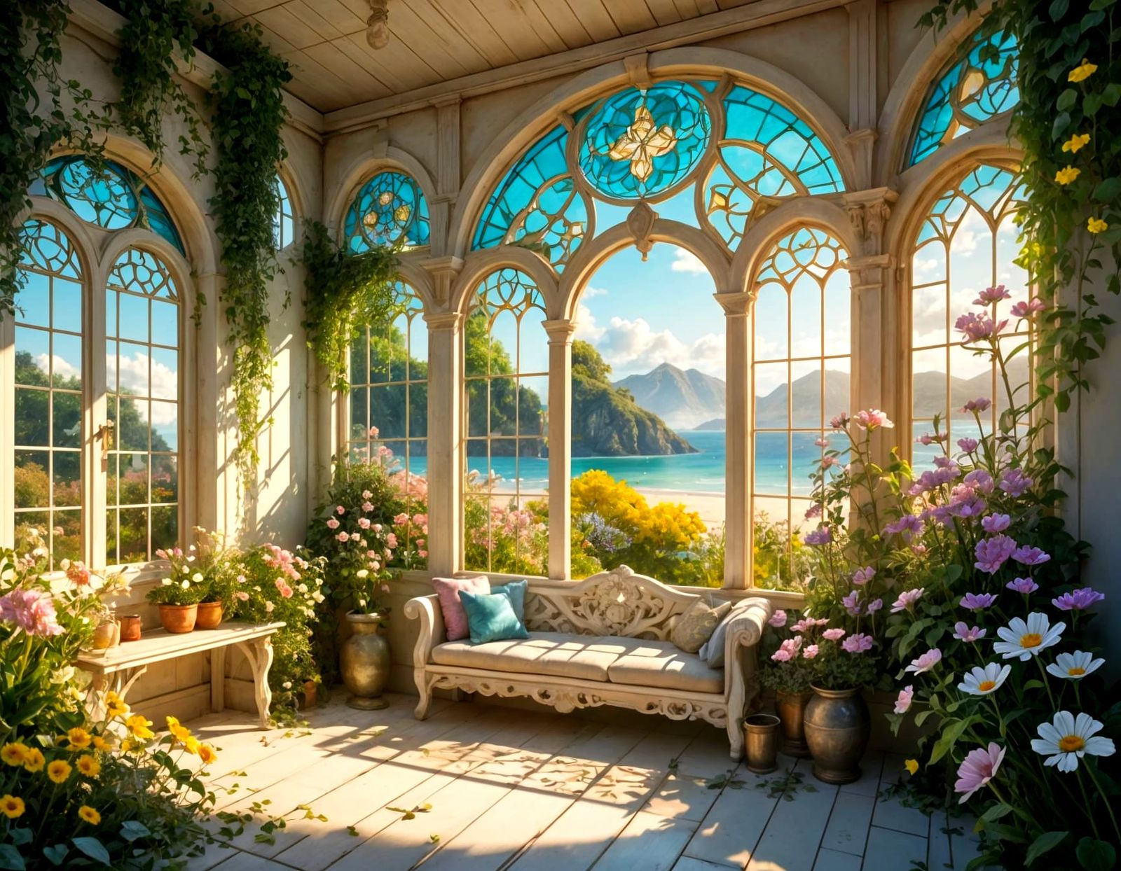 Victorian Veranda Scene in Dreamy Digital Art