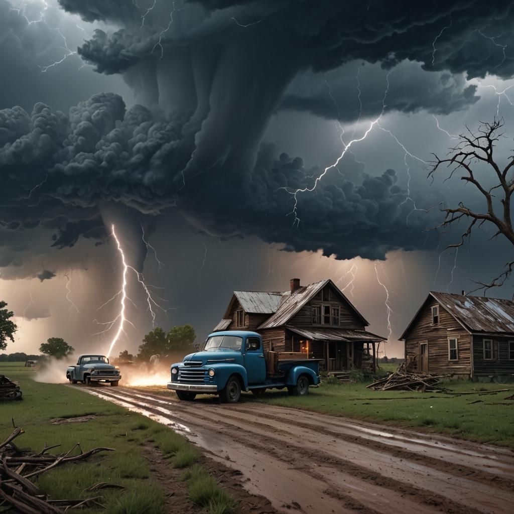 Tornado Touches Down Near Farmhouse: Hyperrealistic Image