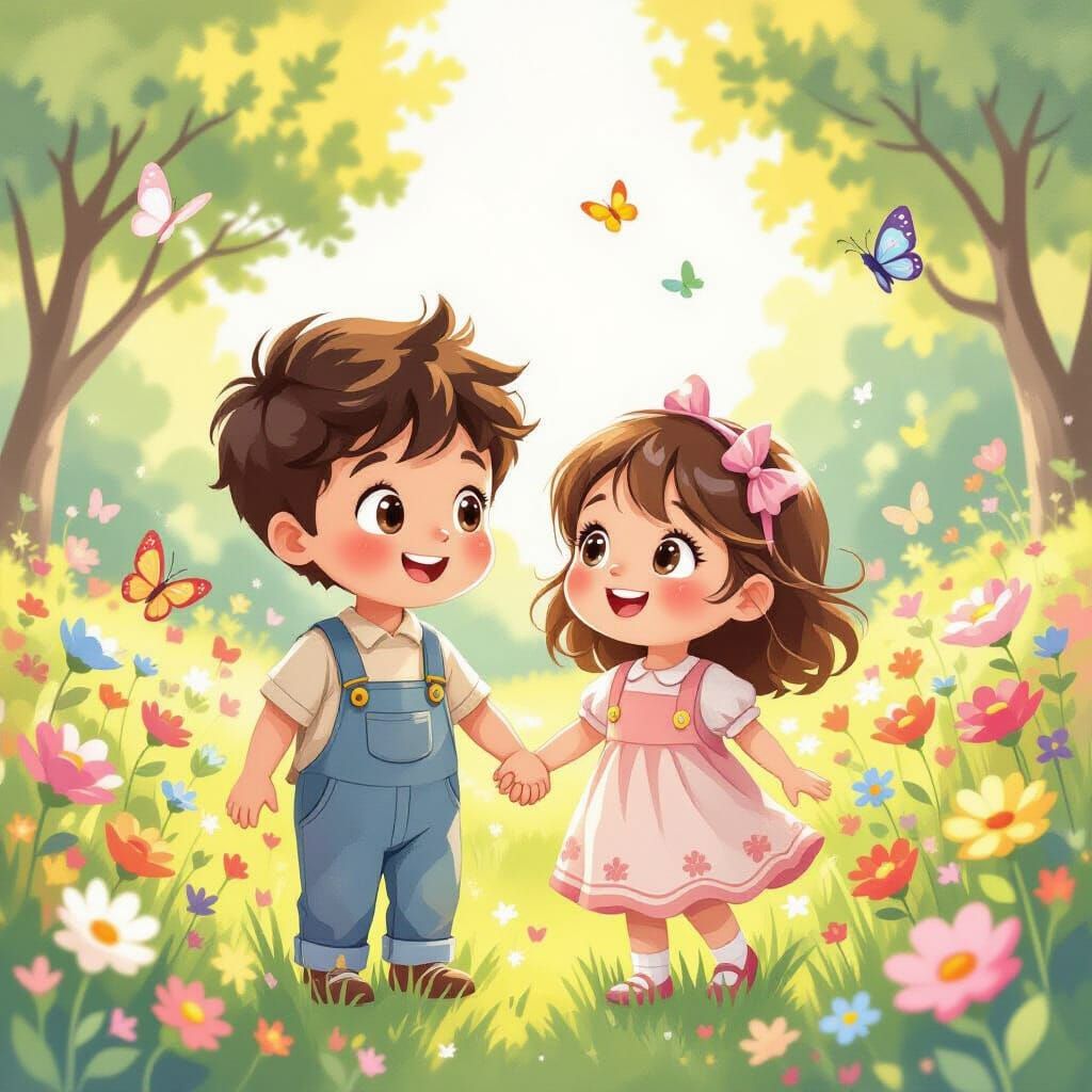 Adorable Children Holding Hands in Sunny Park