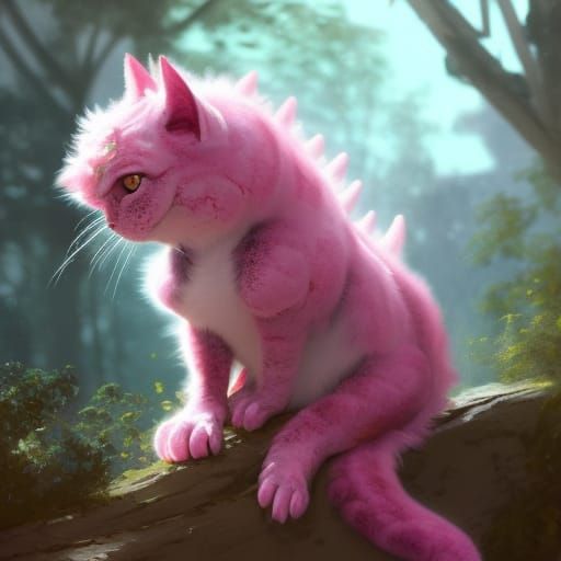 Fluffy Pink Dinosaur Cat Concept Art