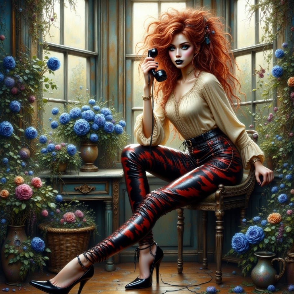 Porcelain Woman with Vintage Telephone in Whimsical Style