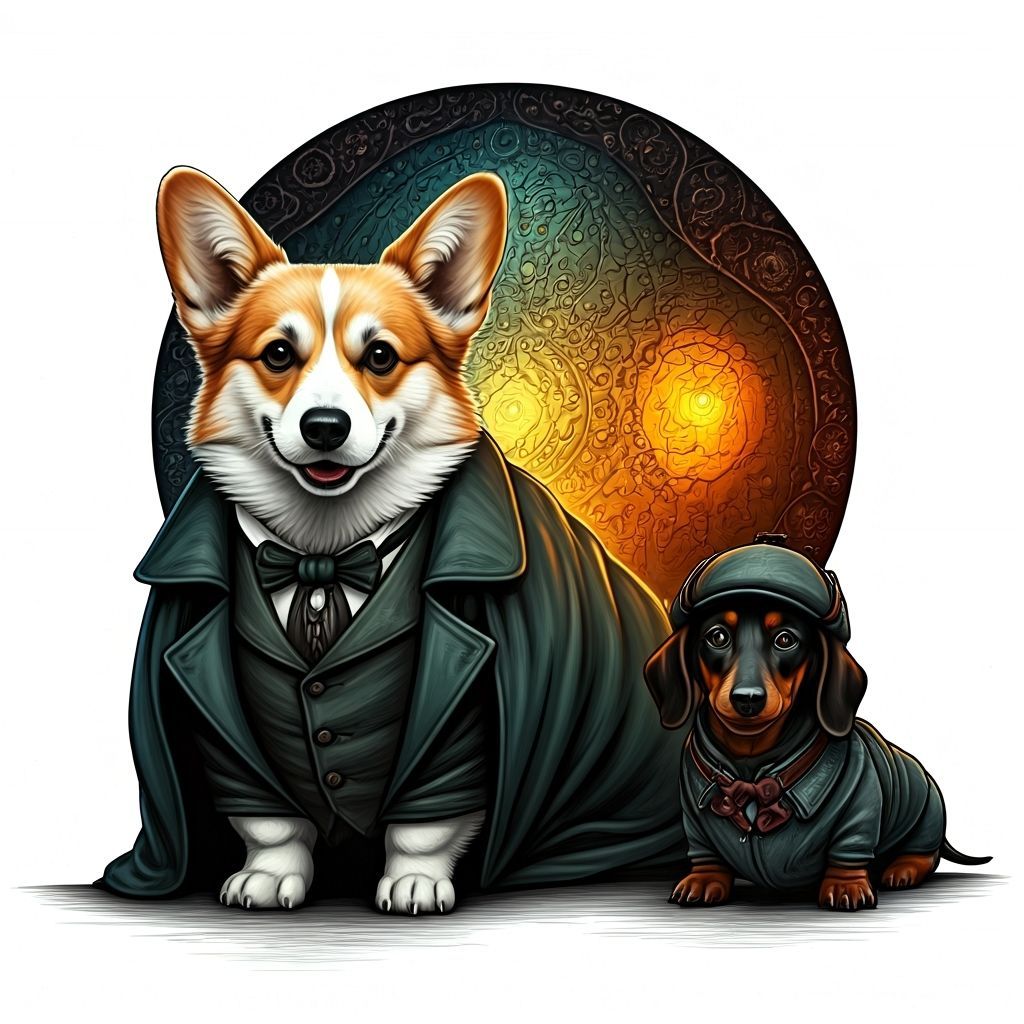 Victorian Detective Corgi and Dachshund Duo