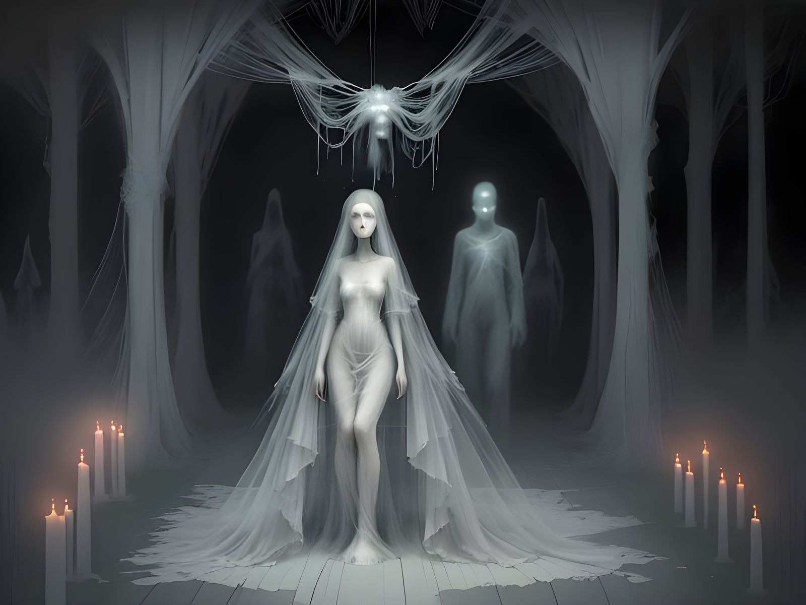 Ethereal Woman in Forgotten Halls