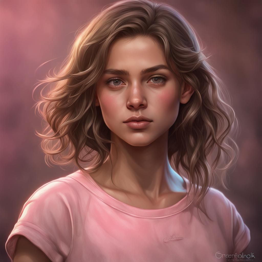 Detailed Portrait of Girl with Brown Hair in Art Nouveau Sty...