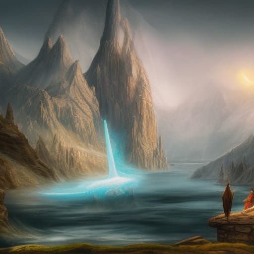 Excalibur Offered by Lady of the Lake: Fantasy Art