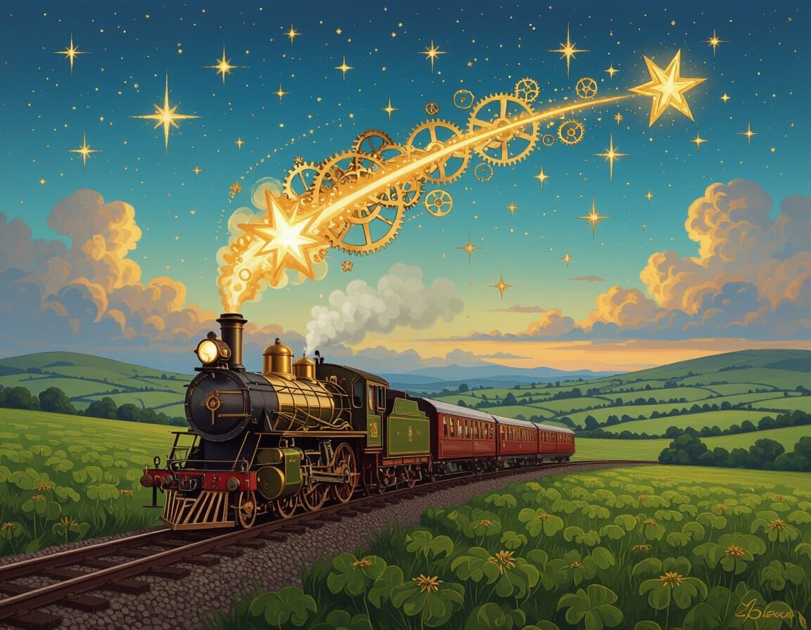 Steampunk Shooting Star Over Irish Countryside