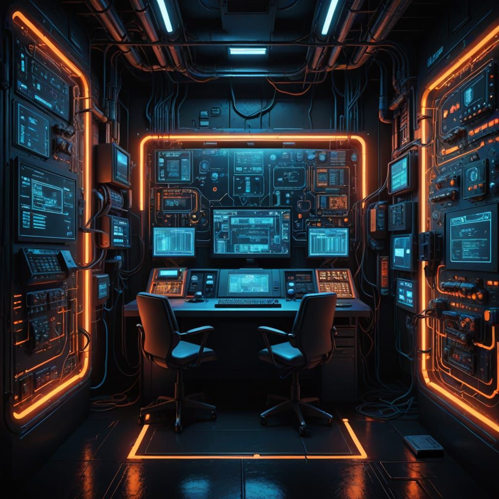 Cyberpunk Terminal in Neon Noir Atmosphere