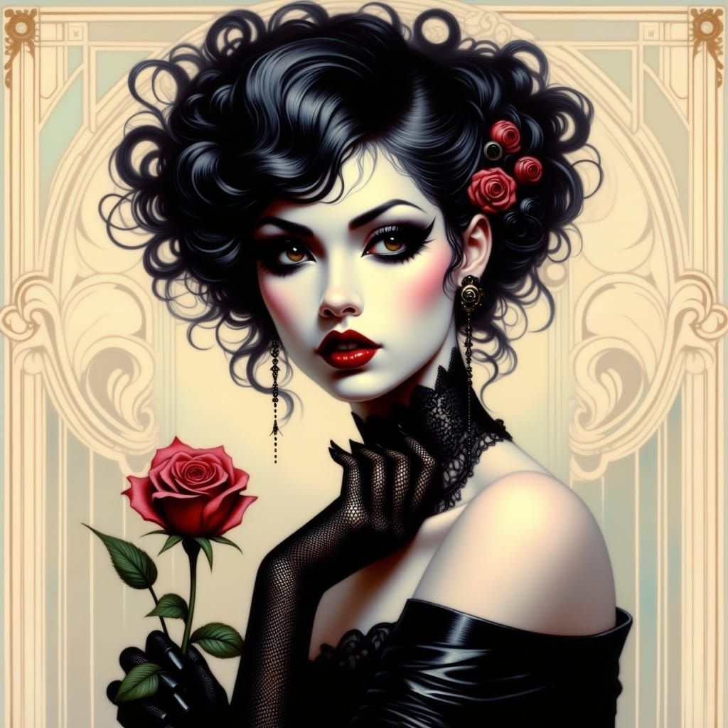 Romantic Goth Woman in Art Nouveau Style