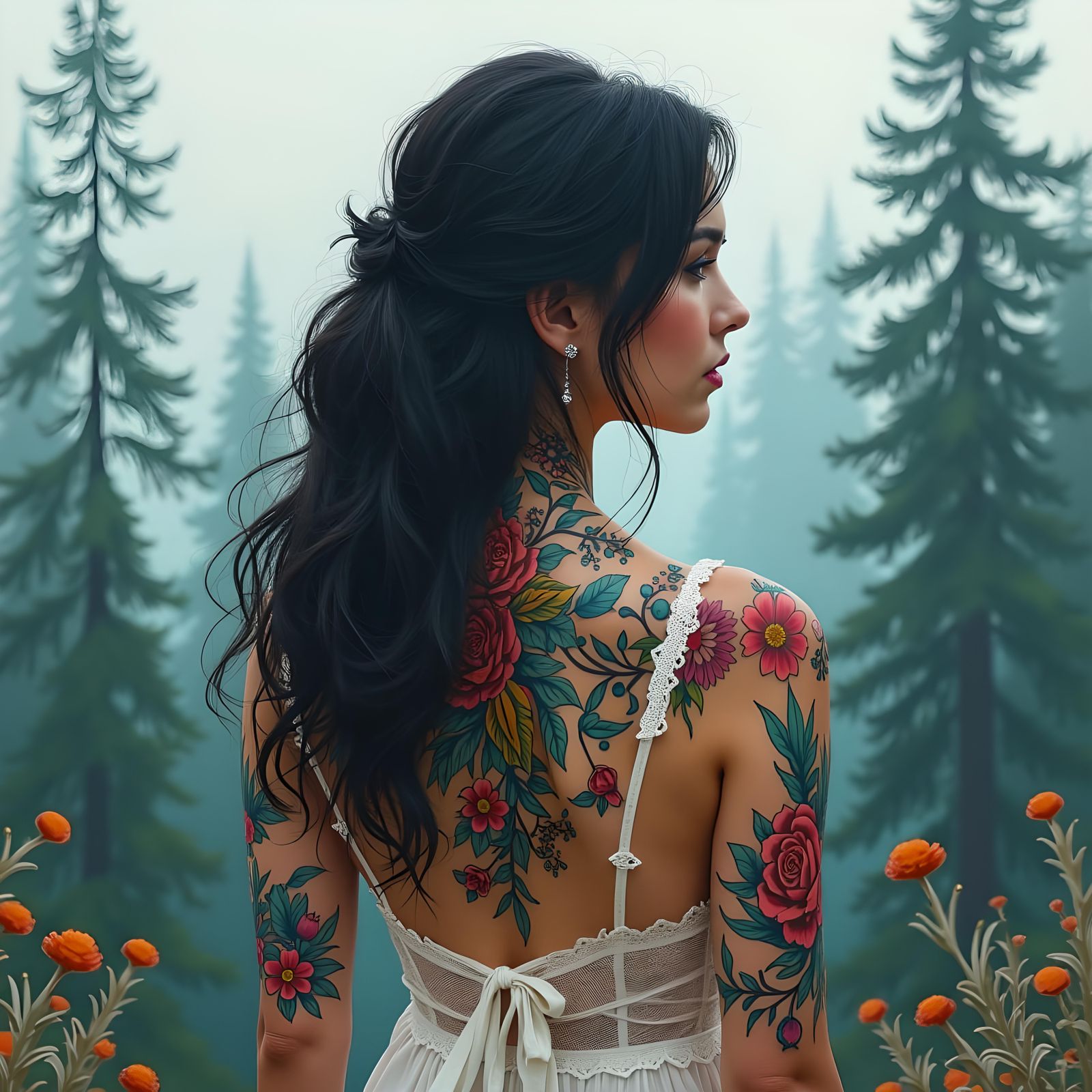 Tattooed Woman Art: Back View