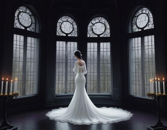 Woman with Lotus Flowers in Dark Academic Style