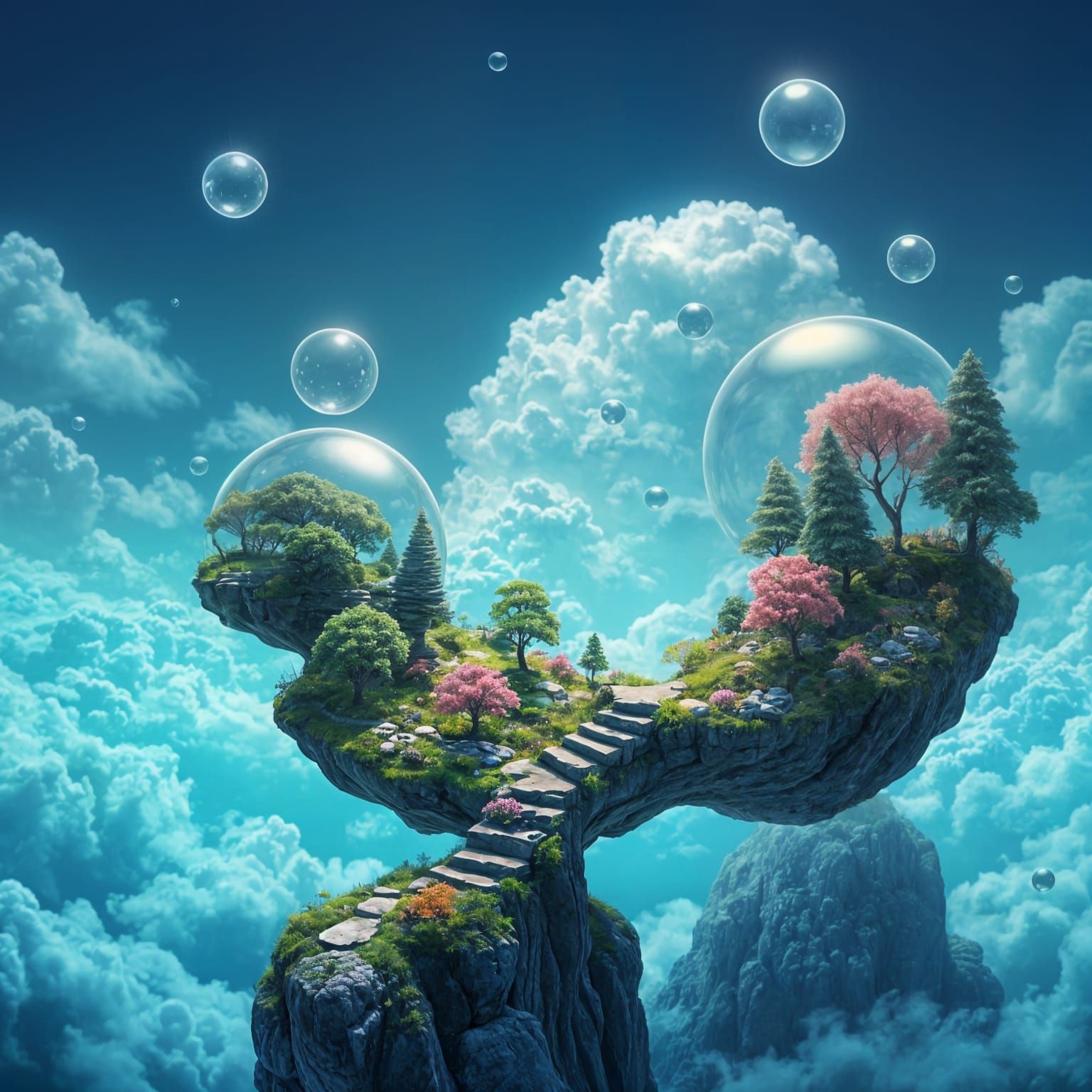 Ethereal Bubbles Drifting Through Azure Skies