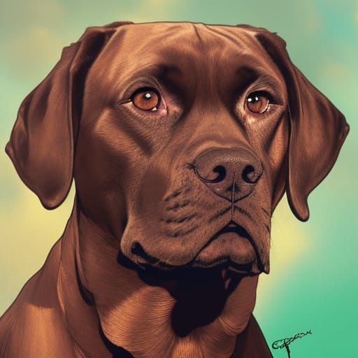 Chocolate Lab Boxer Mix Portrait in Park