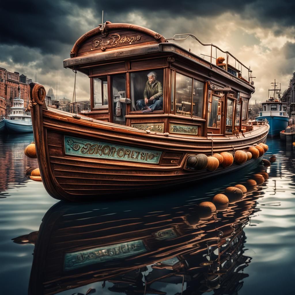 Hyperrealistic Floating Pet Shop Boat in HDR