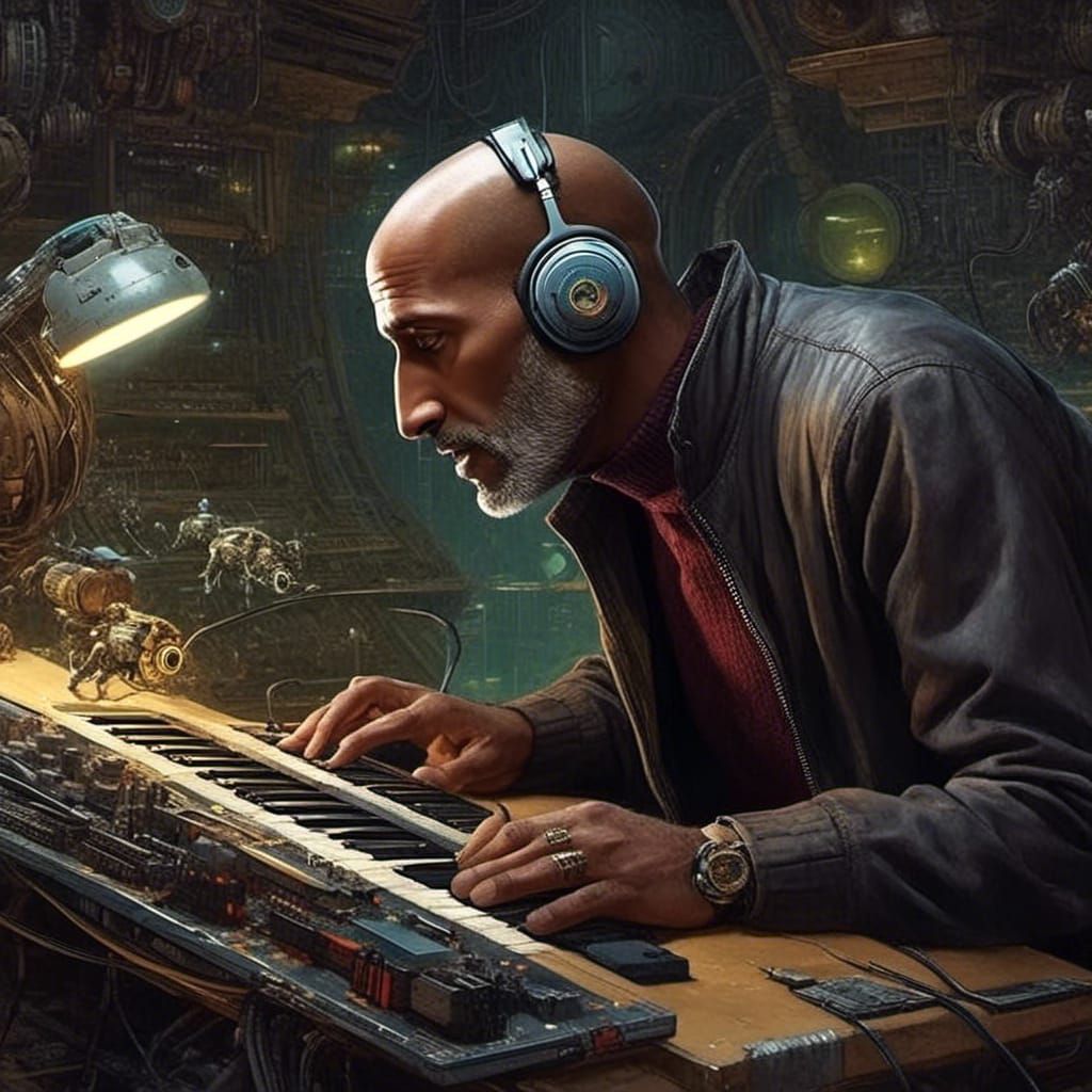 Cyberpunk Old Man with Snail: Afrofuturist Portrait