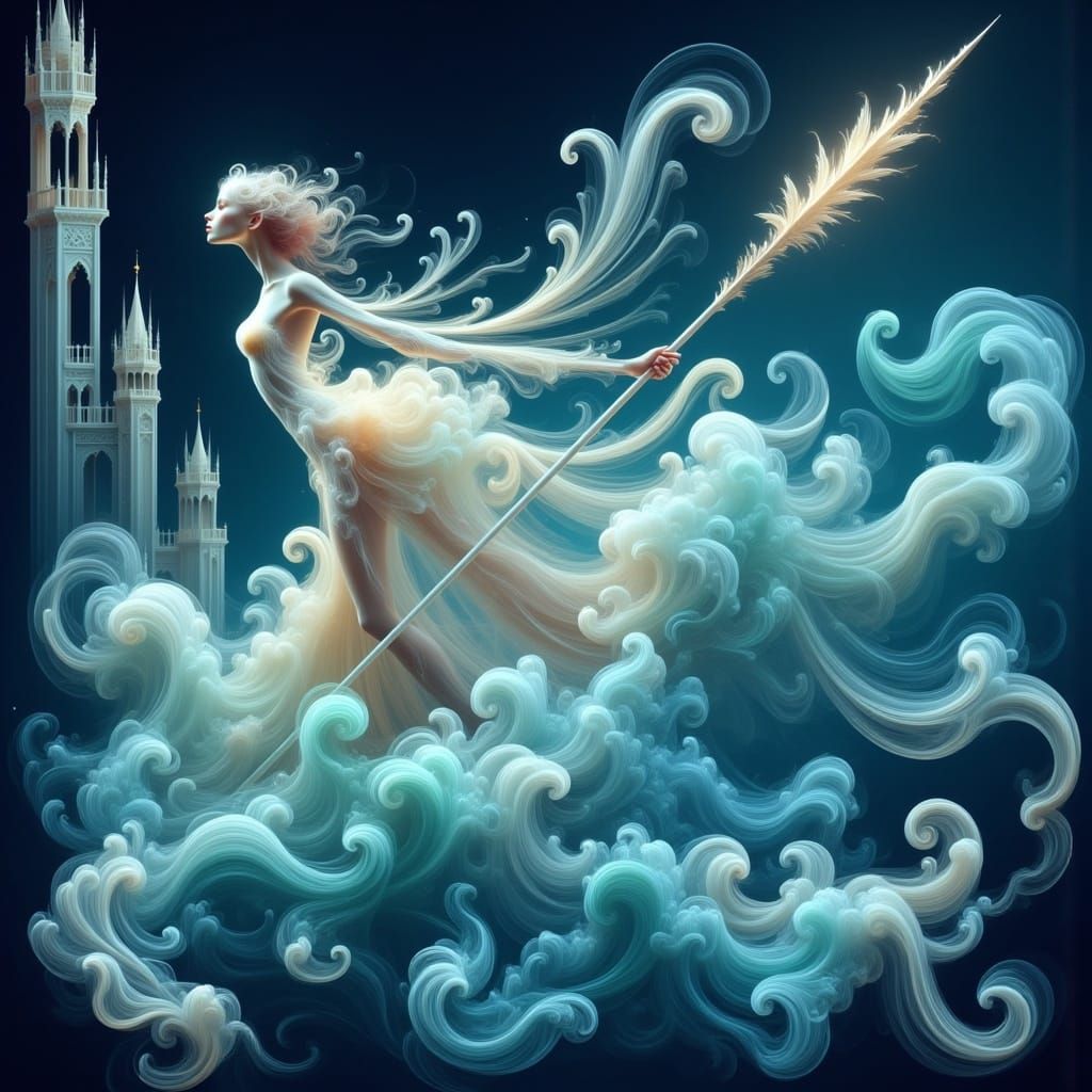 Ethereal Phantom Drifting Along Castle Battlements