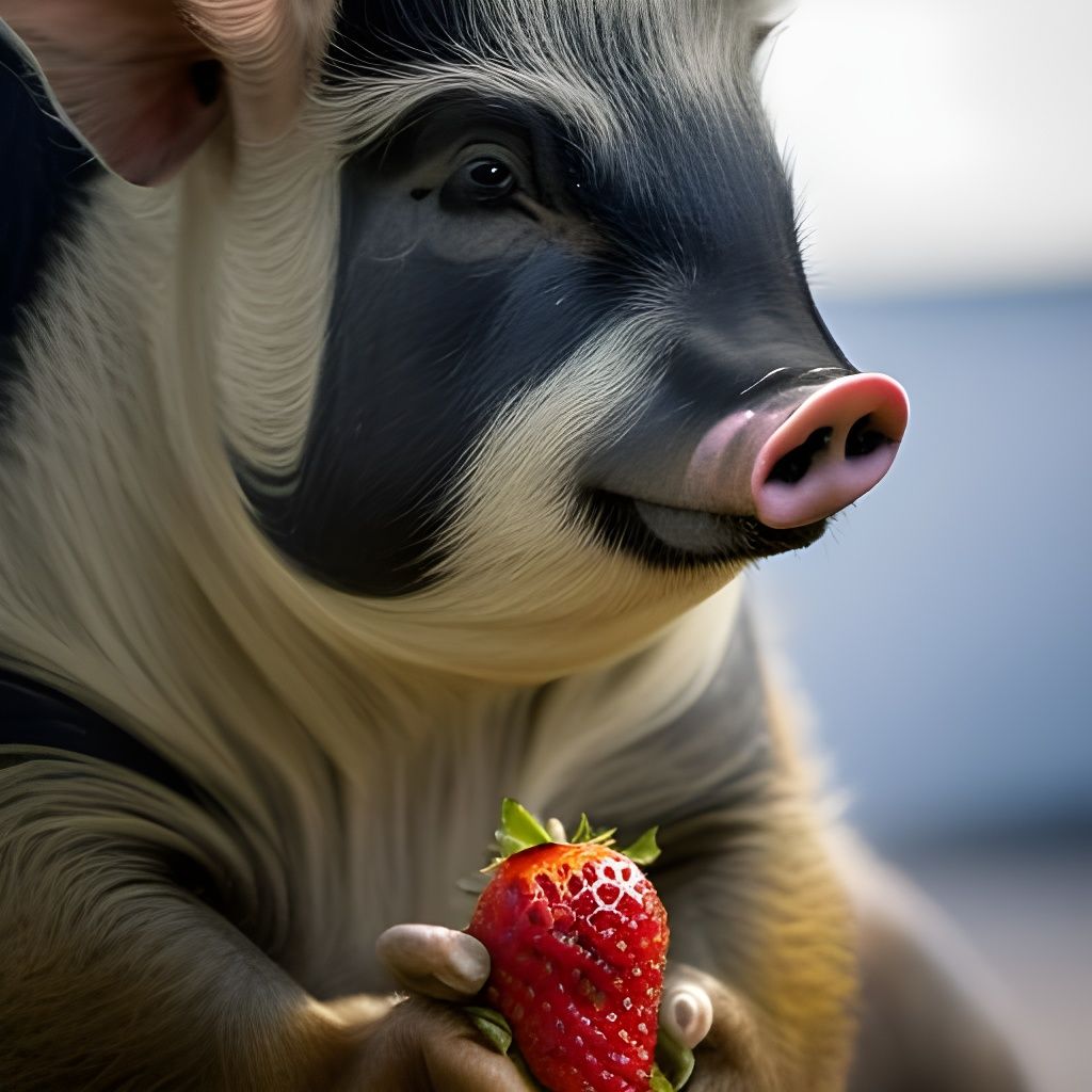 Pig Eats Strawberries: Dramatic Digital Painting